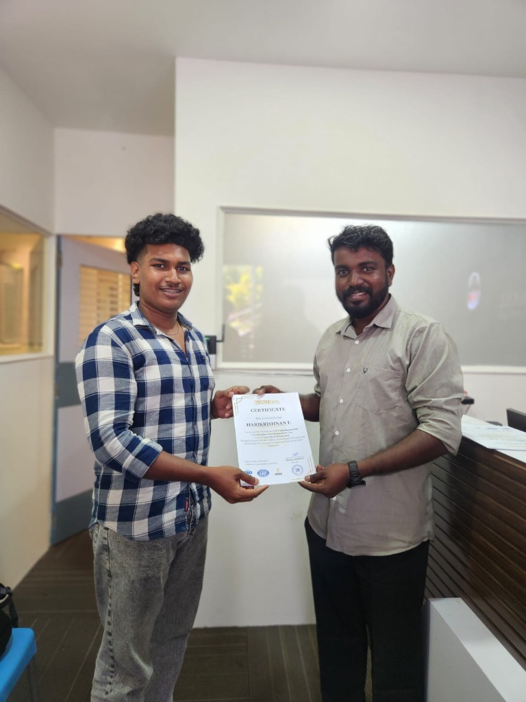 Harikrishnan U receiving certificate at GreatSkill