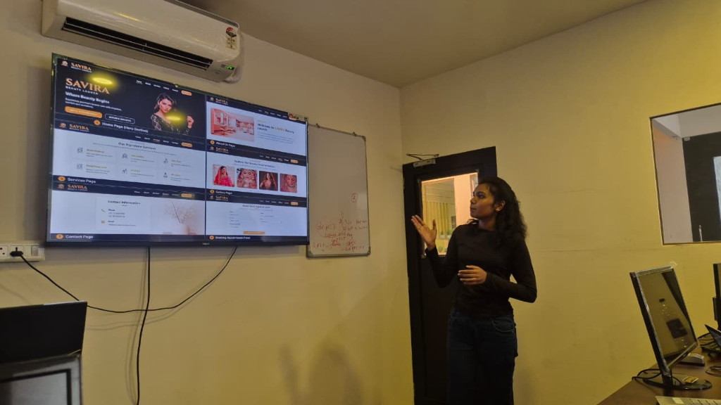 Parvathy presenting her web application project: Savira Beauty Lounge