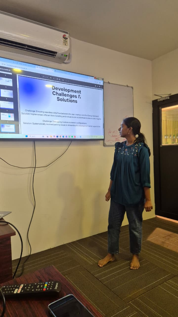 Smrithi presenting her Dental Clinic Web Application project